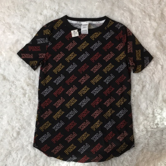 NWT PINK Victoria’s Secret Blk Logo Pajama top XS - Picture 1 of 8